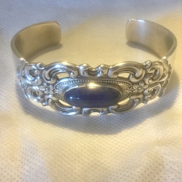 Towle Duchess Sterling Flower Lapis Lazuli Cuff - Picture 2 of 8